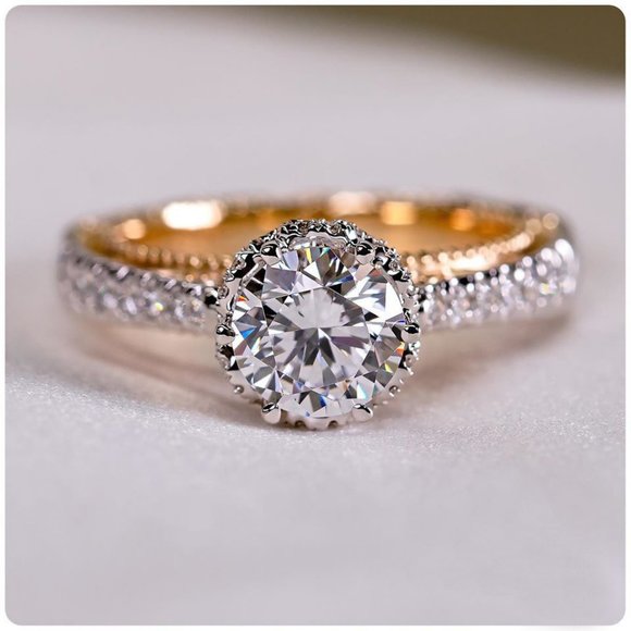 NEW Two Tone Round Solitaire Diamond Silver Ring - Picture 3 of 3